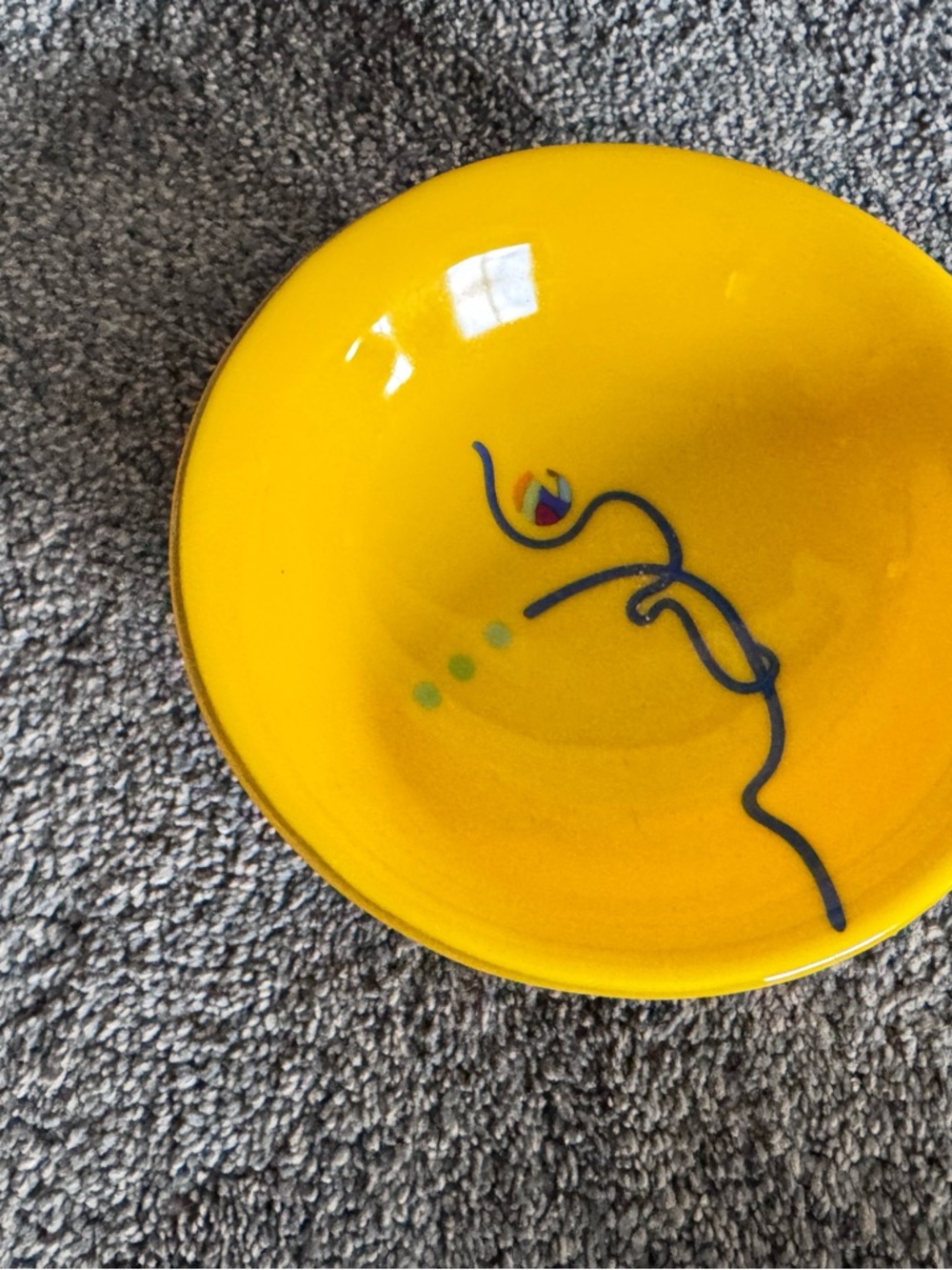 Bright Yellow Ceramic Decorative Bowl with Abstract Accent